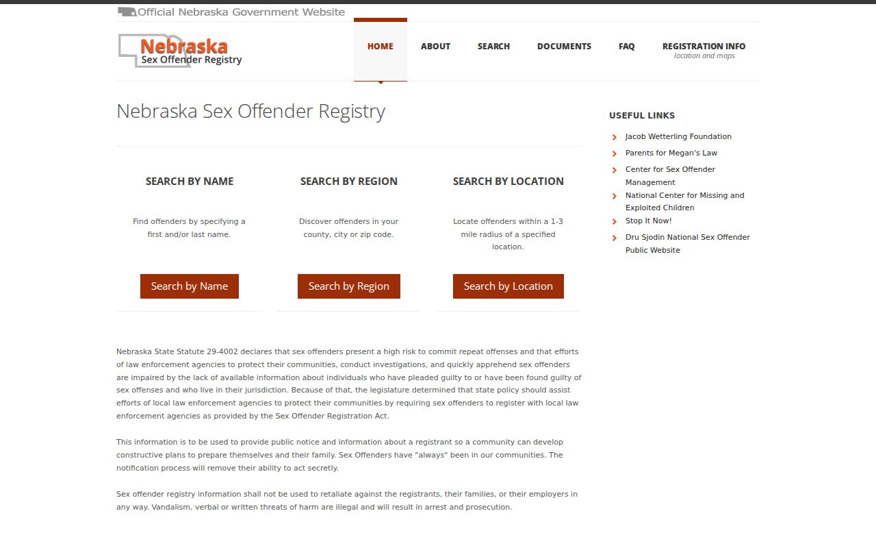 Platte County sex offender check Nebraska registry homepage