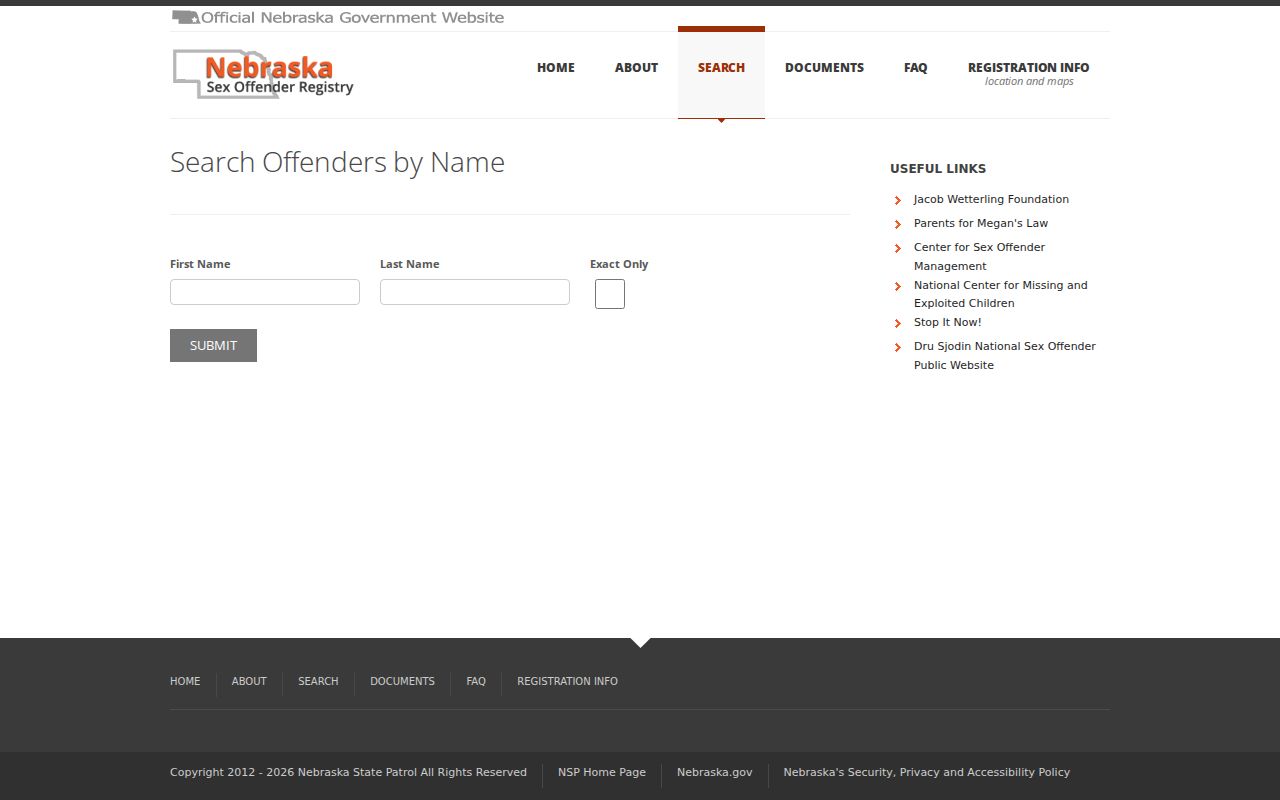 Platte County sex offender check official name search fields